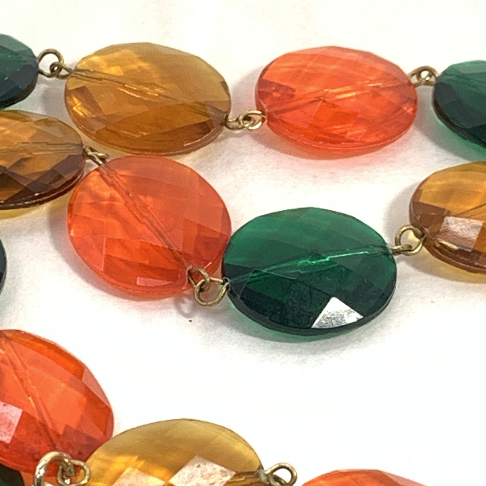 VINTAGE Signed Germany 2 Tier Bead Necklace Green Orange Yellow 21”