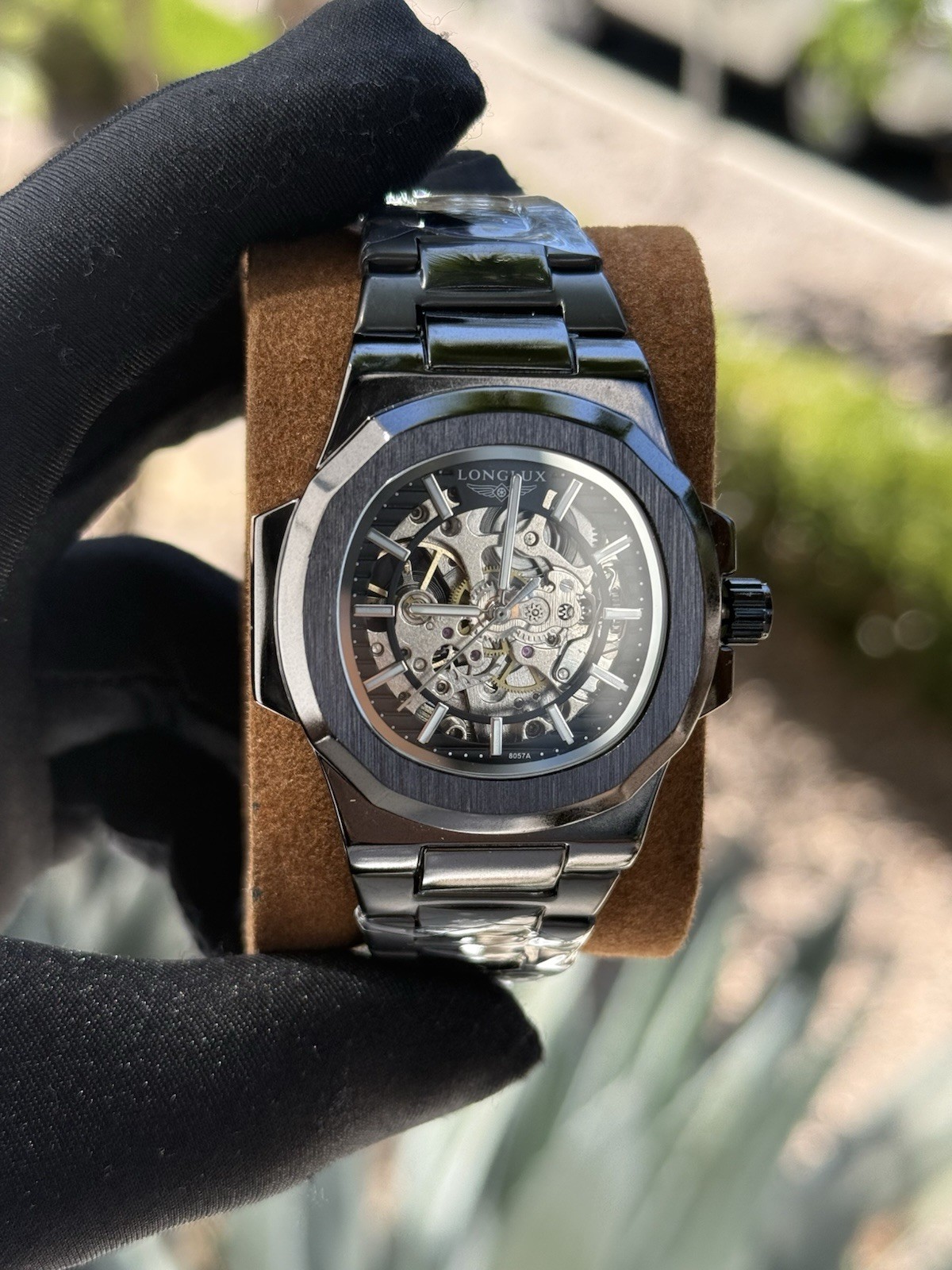 Reloj Nuevo Skeleton Automatic Men’s Watch Black Steel Bracelet 40mm 3ATM Lume