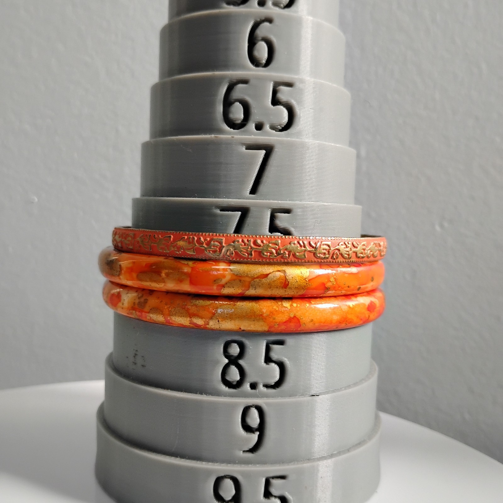 All Vintage Orange Bangle Lot Of 9 Metal Plastic Bracelets Sz 7.5-8.25