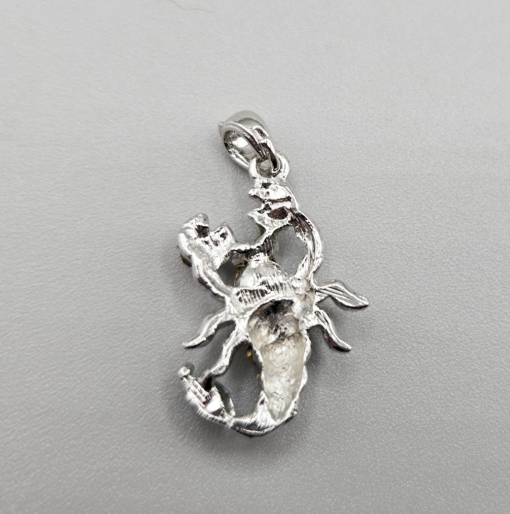 Scorpio Zodiac Pendant Blue Rhinestone Silver Tone Astrology Charm Scorpion 1”