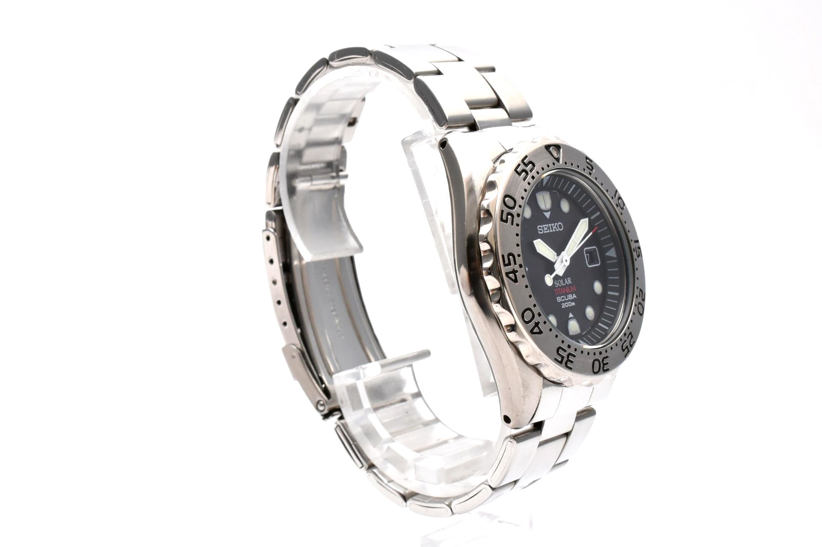 【Exc+5】 SEIKO V145-0AH0 Solar Titanium Vintage Black Dial Scuba 200m Men’s Watch