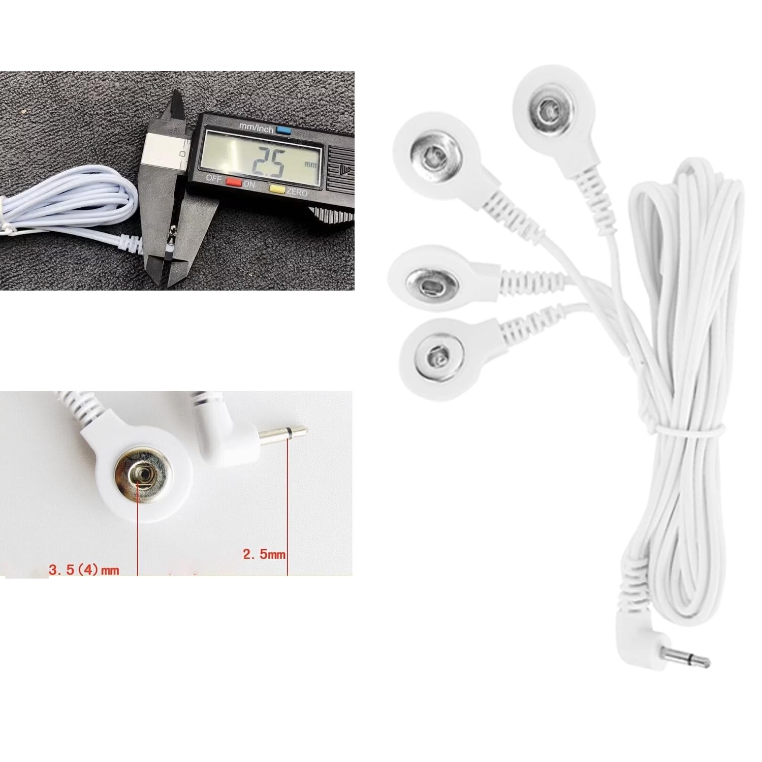 10 PCS DC 3.5mm Button Electrode Wire Cable TENS Massage 2.5mm Plug 1 To 4