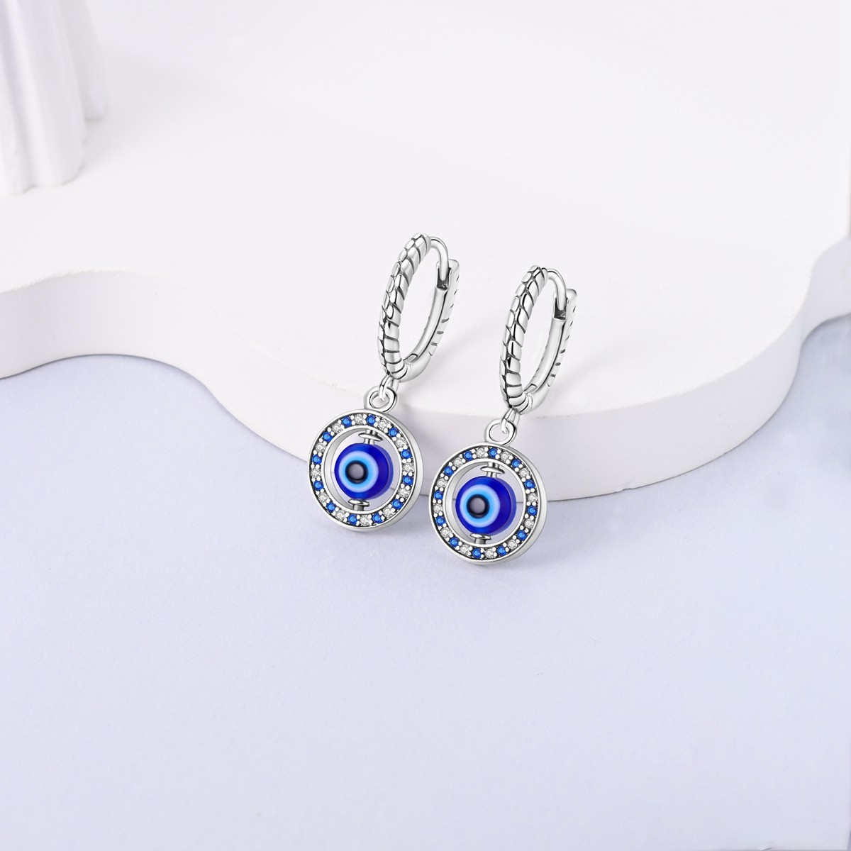 LAZA European Rotating Eye 925 Sterling Silver Hoop Earrings CZ Women Jewelry