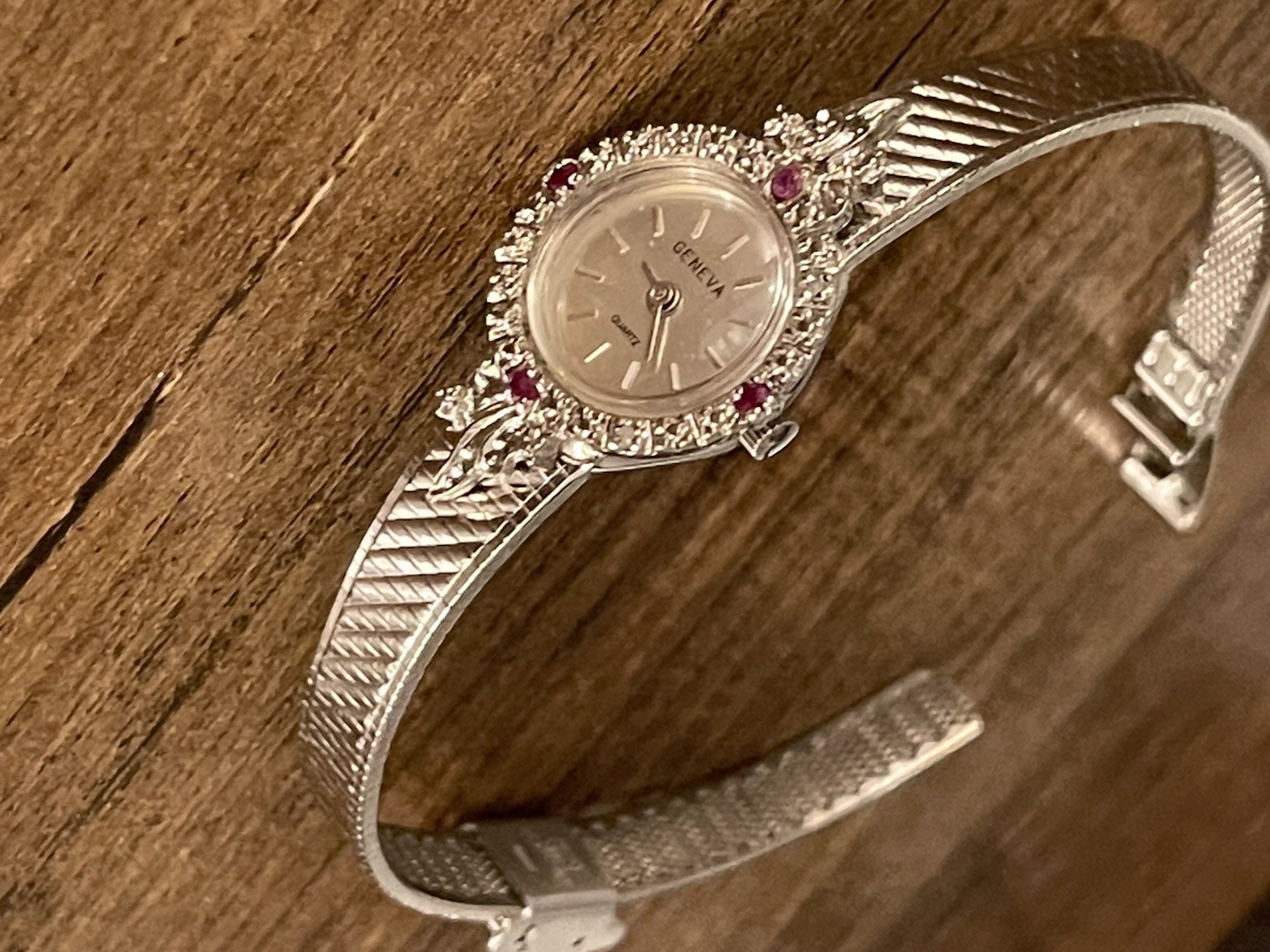 VTG RARE Geneva Swiss GENUINE Ruby and Diamond Watch Women’s Cocktail Wristwatch