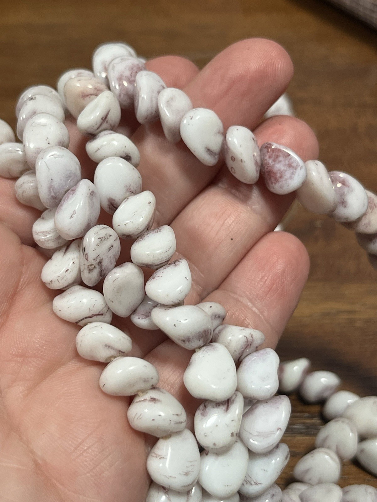 Vintage White Pink Art glass Molded Glass beads 1940s Era 14in Strand