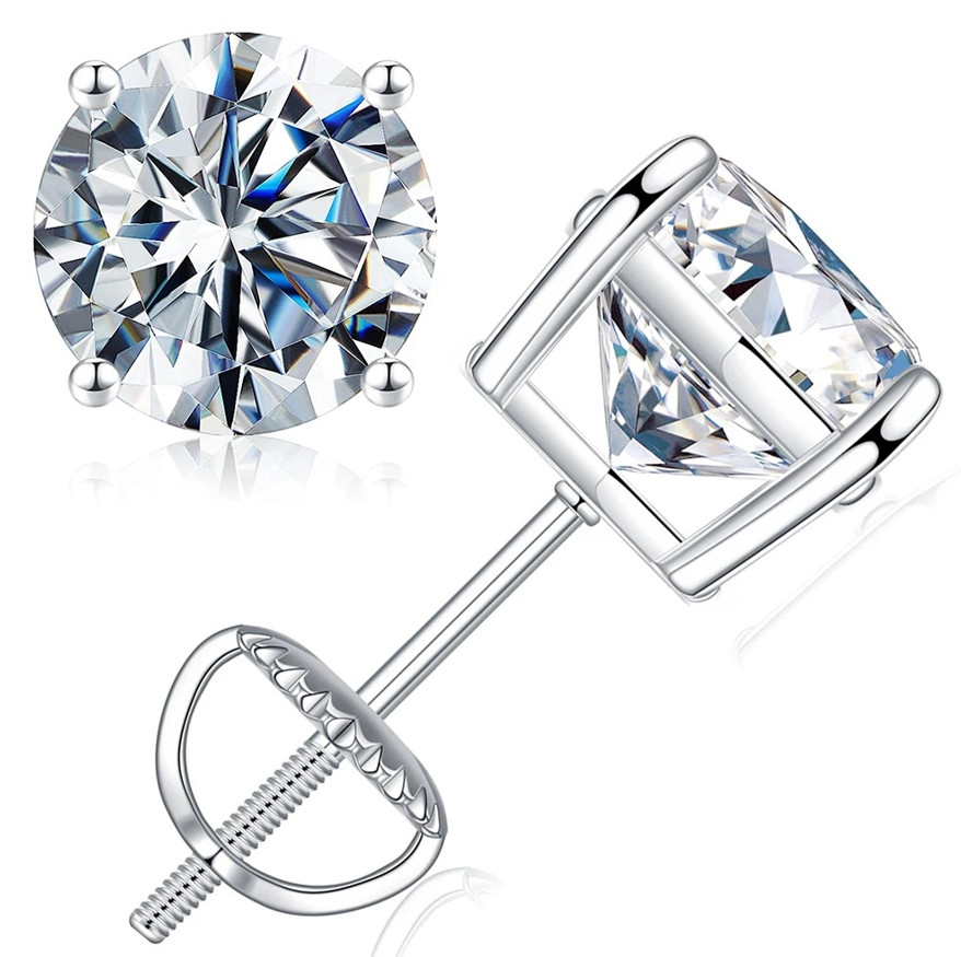 1Carat – 4Carat D Color VVS1 Moissanite Stud Earrings Screw Back 18K Gold Plated