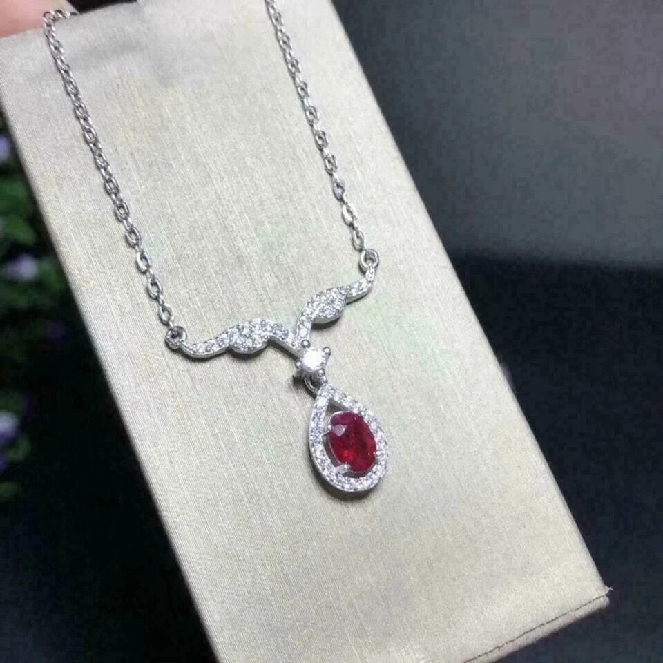 2.1Ct VVS1 Oval Cut Lab Created Ruby & Diamond Wedding 14K White Gold FN Pendant