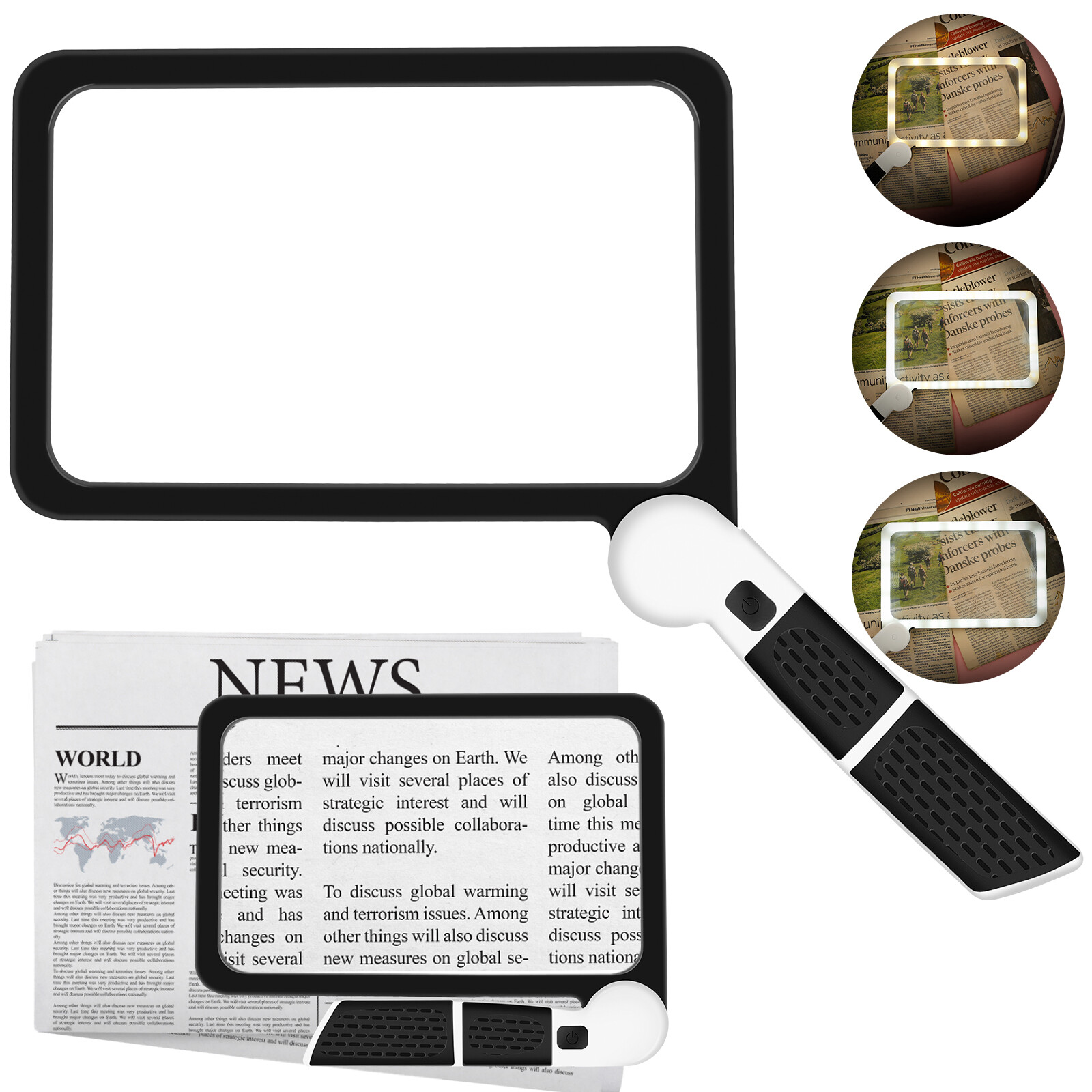 5X Reading Magnifier w/ Light Large Full Page Foldable Handheld Magnifying Glass