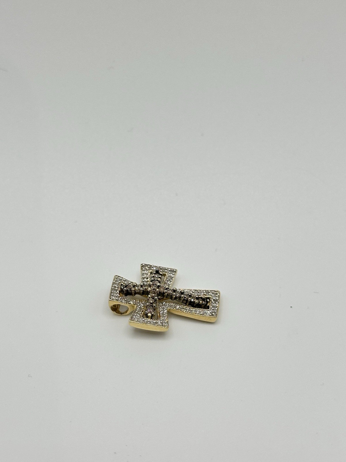 .72ctw Natural Chocolate & White Diamond Cross Pendant 14k Yellow Gold 3.2 Grams