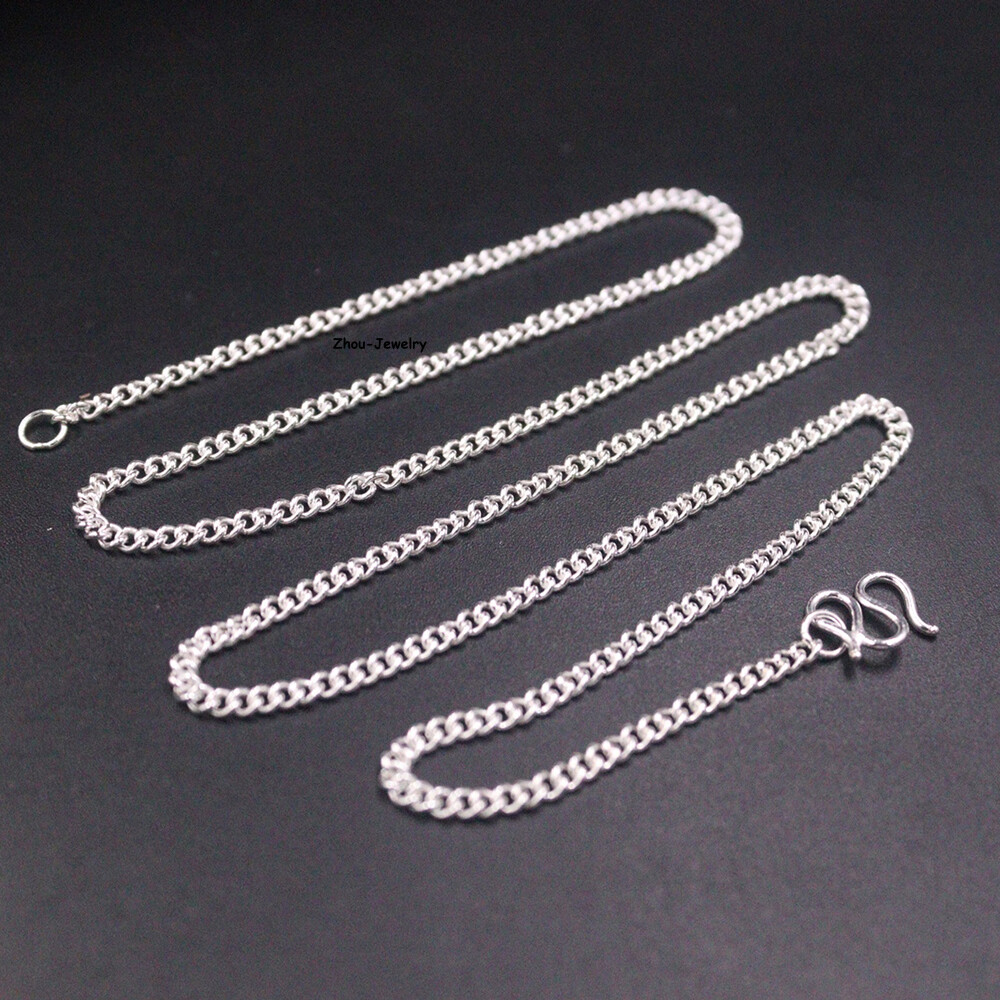 Pure S999 Fine Silver 999 Chain 2mm Lucky Curb Link Necklace 5-6g 17.9inch