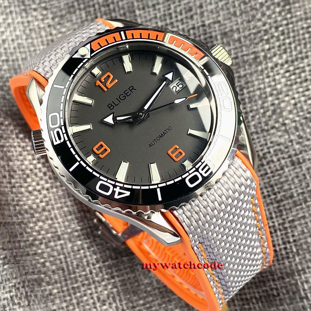 41mm Bliger Gray Dial Sapphire Glass 24 Jewels NH35A automatic mens watch
