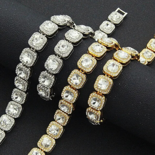 Hip Hop Iced Simulated Diamond 8.5″ Bracelet 18″ 20″ 24″ Tennis Chain Necklace