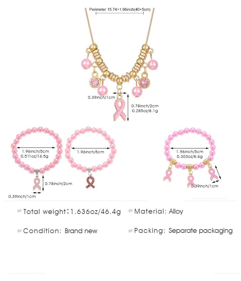KZL Breast Cancer Awareness Necklace Bracelet Earrings for Women Sparkling Cr…