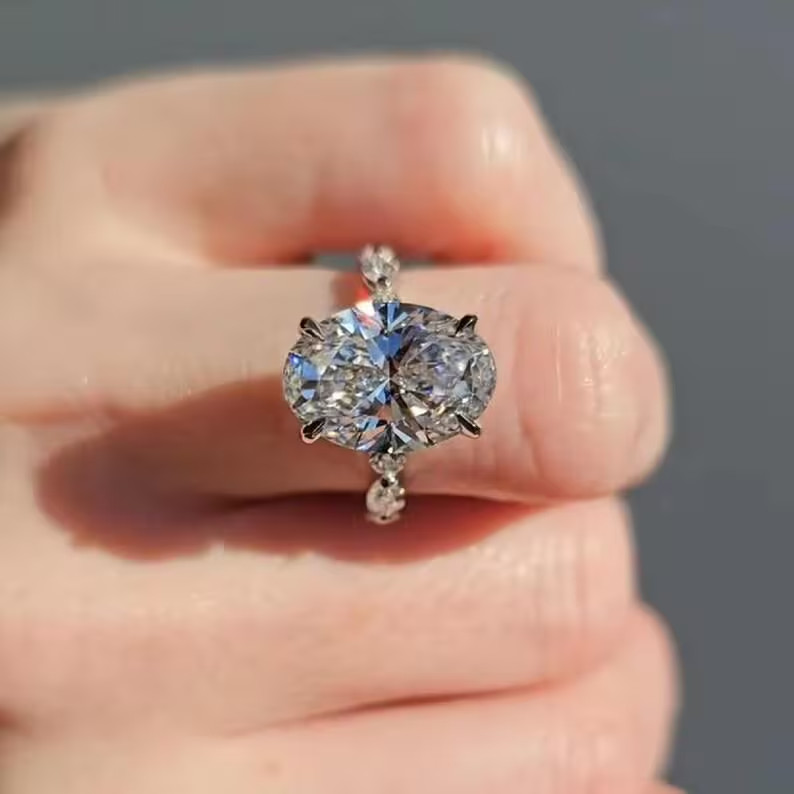 5.00 Ctw Oval Real Moissanite Hidden Halo Engagement Ring 14K White Gold Plated