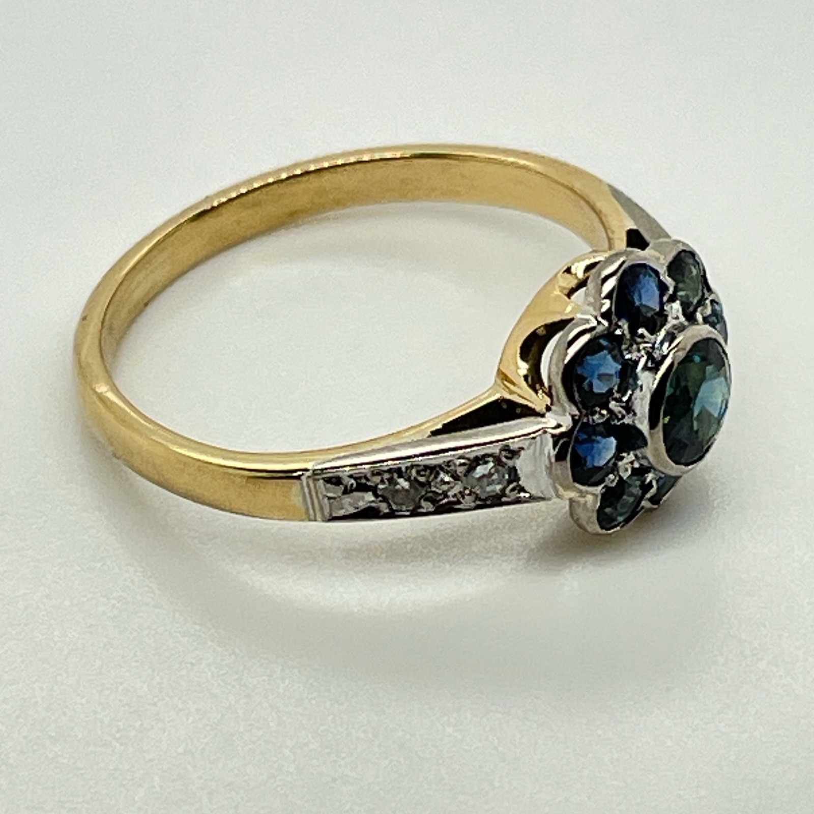Vintage 18k Yellow & White Gold Sapphire Floral Diamond Ring Size 4 3/4 – 2.4 Gr