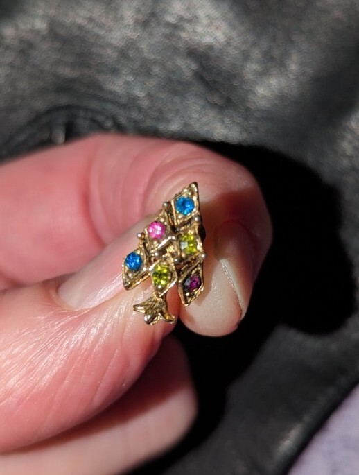 Single Pierced Earring Yellow Gold Plated Multi Gemstone TREE