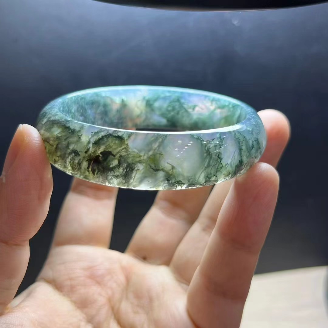 61mm Natural Clear Aquatic Agate Crystal Quartz Gemstone Bangle
