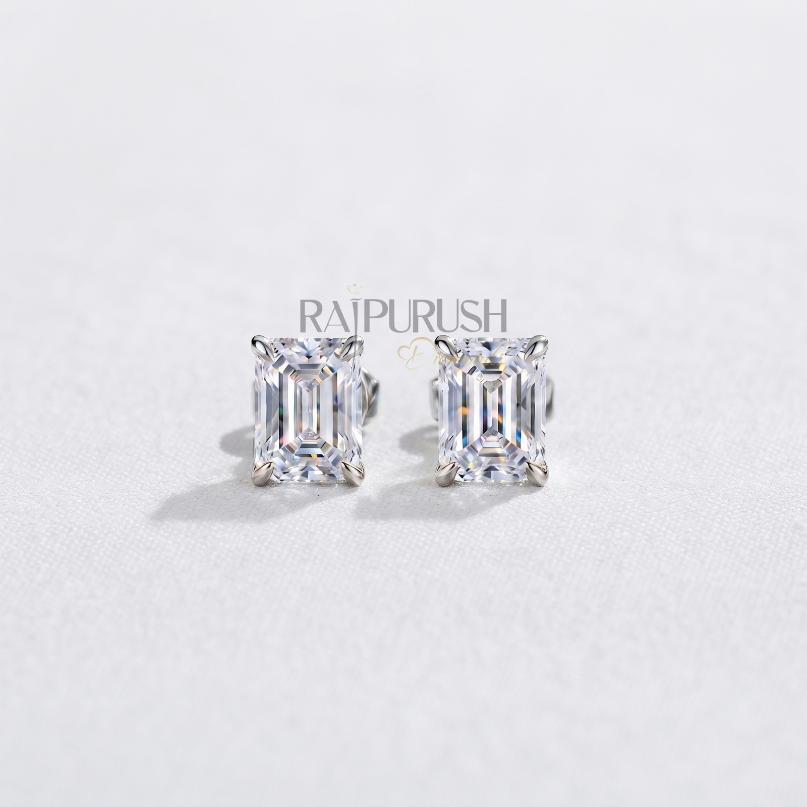 VVS Moissanite Emerald Cut Stud Earrings 925 Silver Iced Hip Hop Mens Womens