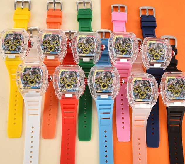 Fashion Trend Quartz Watch Men’s Transparent Colorful Barrel-Shaped Men’s Watch