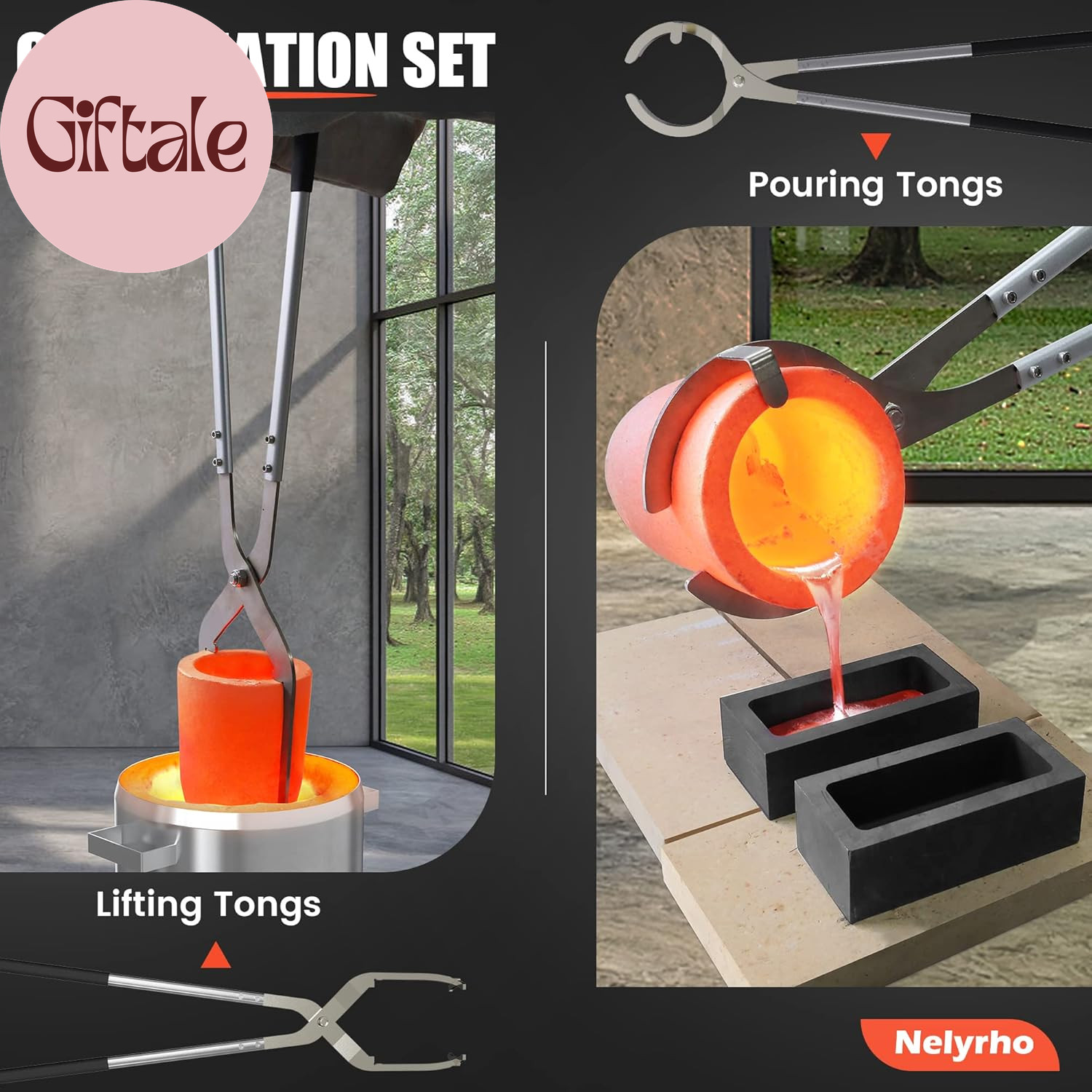 #10 (26Lbs-12Kg) Crucible Tongs Set with Lifting Tongs, Pouring Tongs and 2 Grap