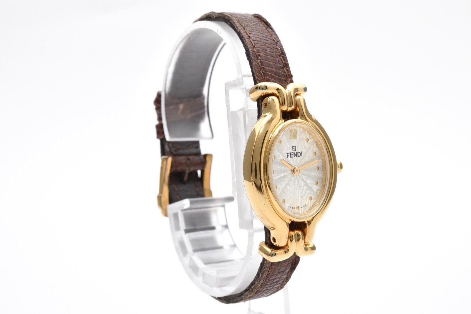 [Box] Fendi 640L Quartz White Oval Gold Plated Changeable 5 Straps Ladies Watch
