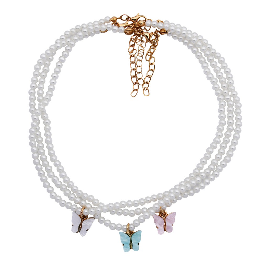 Elegant White Pearl Choker Necklace Small Round Pearl Wedding Butterfly Necklace
