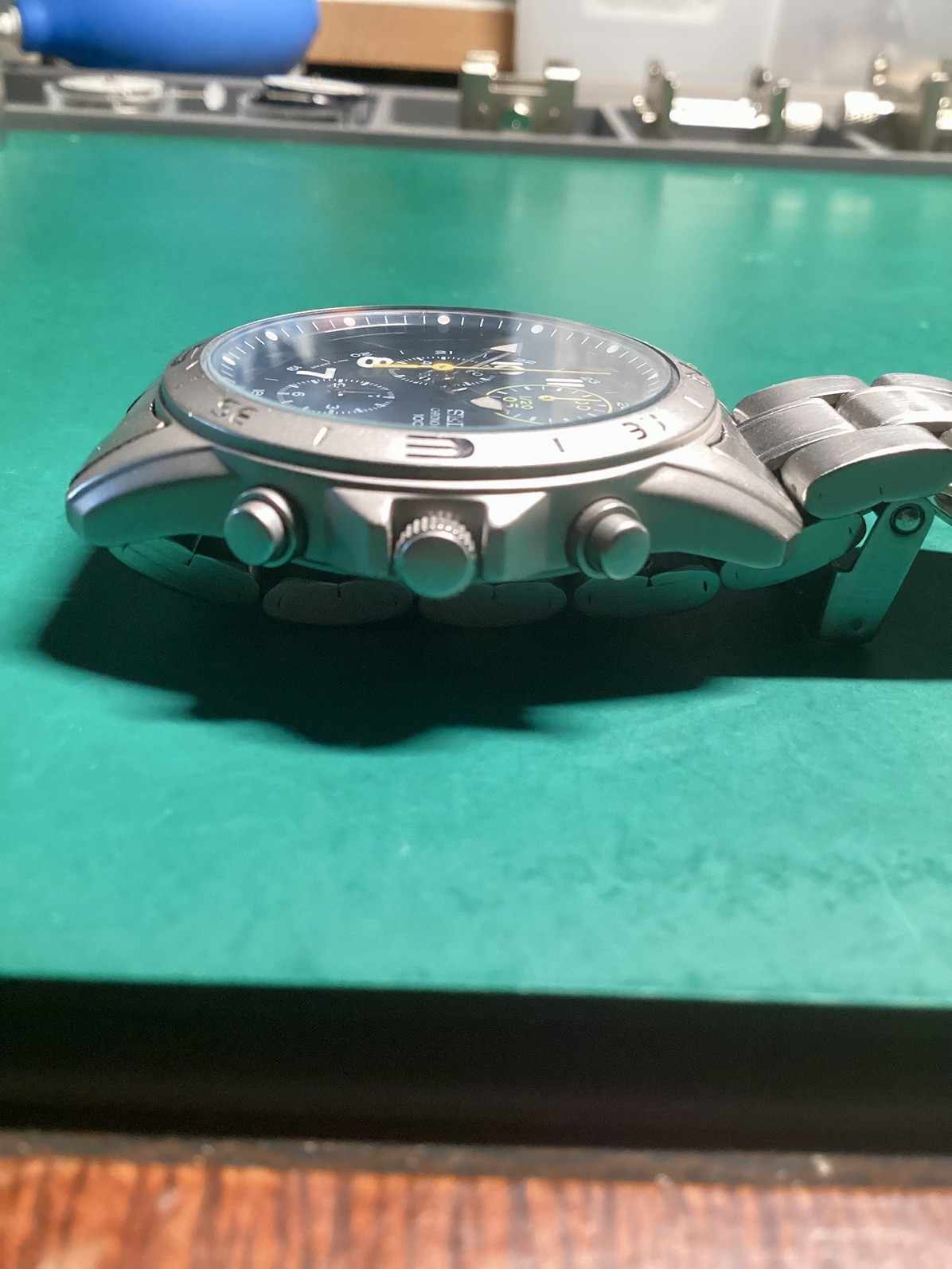 Seiko Chronograph SND379P1 SND379P Blue Dial Stailess Steel Quartz Men Watch