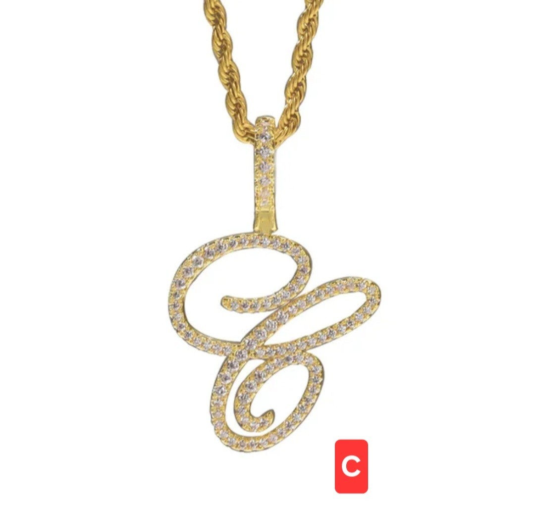 Rhinestone Script Initial Pendants GOLDTONE Sizes in Description (S12)
