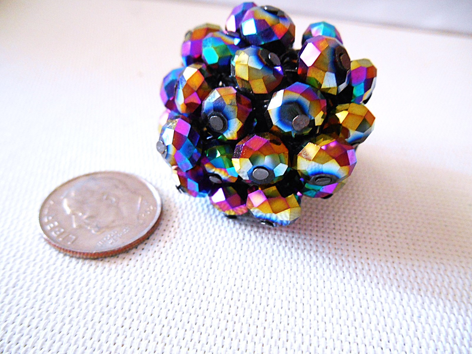 Black Multi-color Iridescent Beaded Stretch Ring