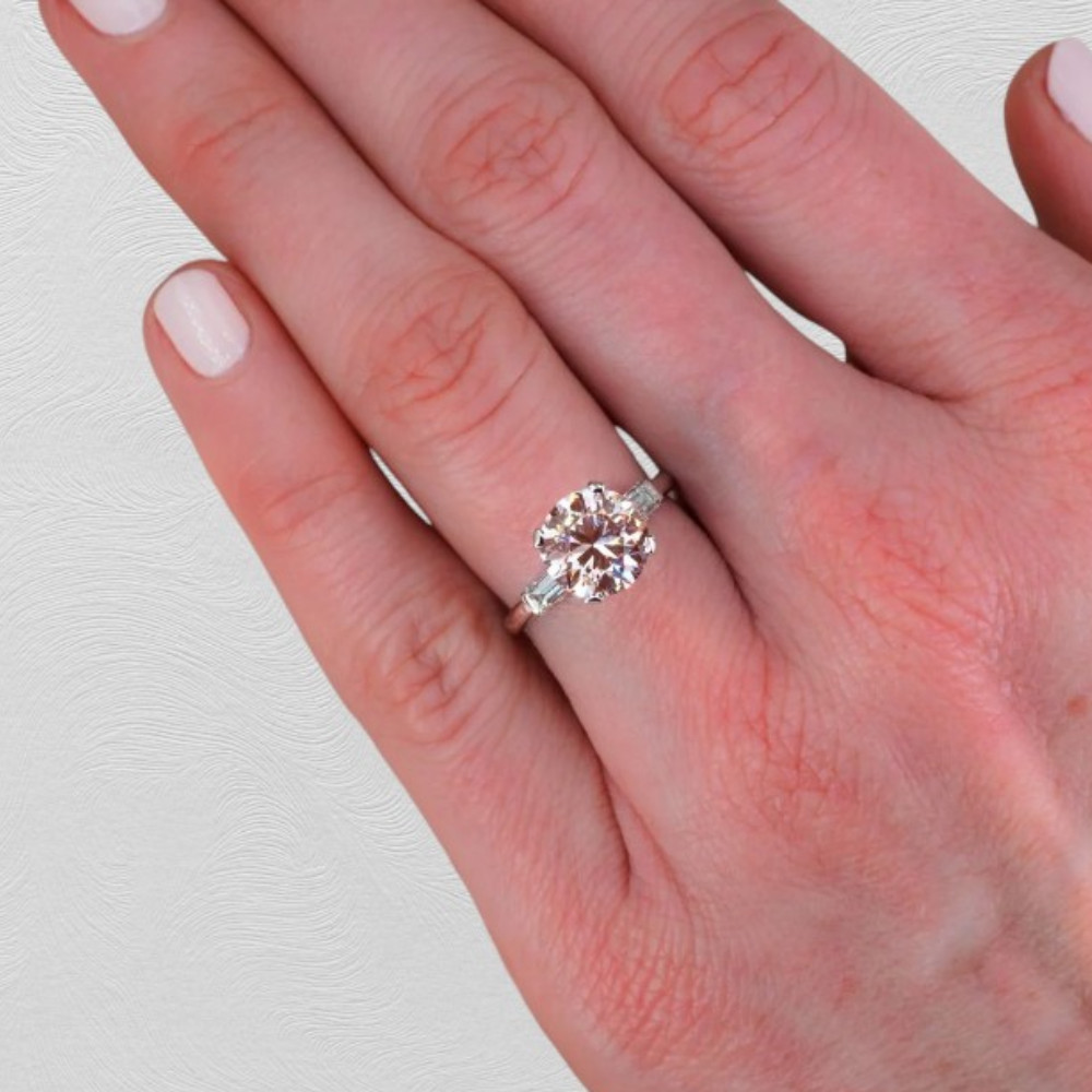 Fancy Vivid Pink Round Cut Diamond Ring IGI Lab Grown 3.00 Carat 14k White Gold