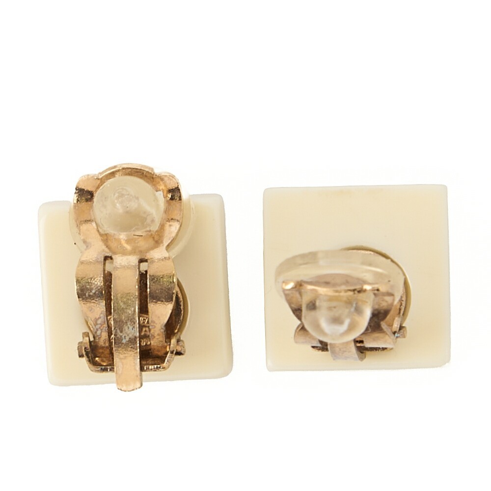 CHANEL Earrings Square Coco Mark White x Black (Gold Plated)Gold-Tone Hardware,