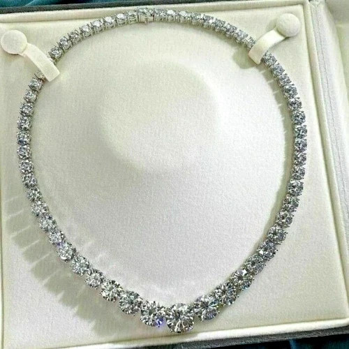 20.00 Ct Round Cut Lab-Created Diamond Tennis Necklace In 14K White Gold Plated