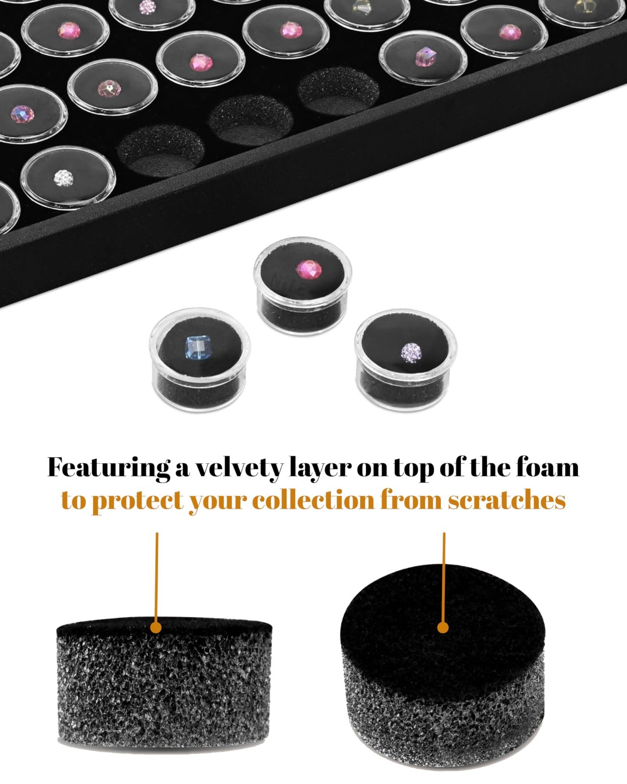 New 50 Black Foam Gem Jars Gemstone Jewelry Storage Display Tray Insert