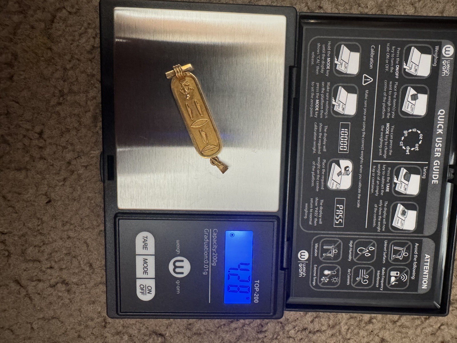 Vintage 18k Solid Gold Egyptian Cartouche Pendant