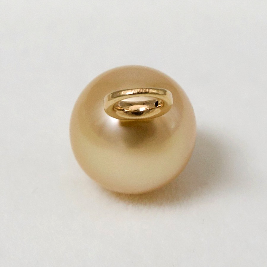 Simple 11.8mm Nearly Round Golden South Sea Pearl Pendant 18K Solid Yellow Gold