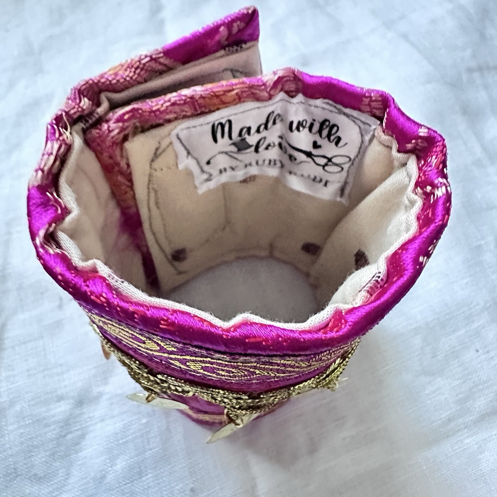 Artisan Fuchsia and Gold Coin Cuff Bracelet Adjustable Wrist Jewelry Art Signed