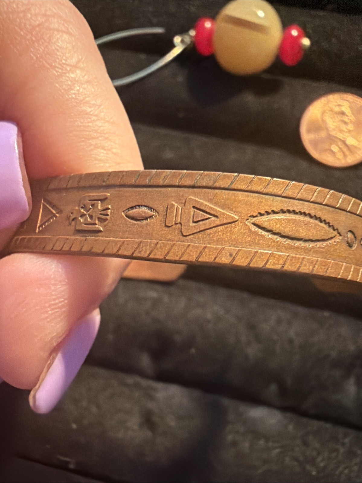 Navajo Fred Harvey Engraved Solid Copper Cuff bracelet Size 6 1/2
