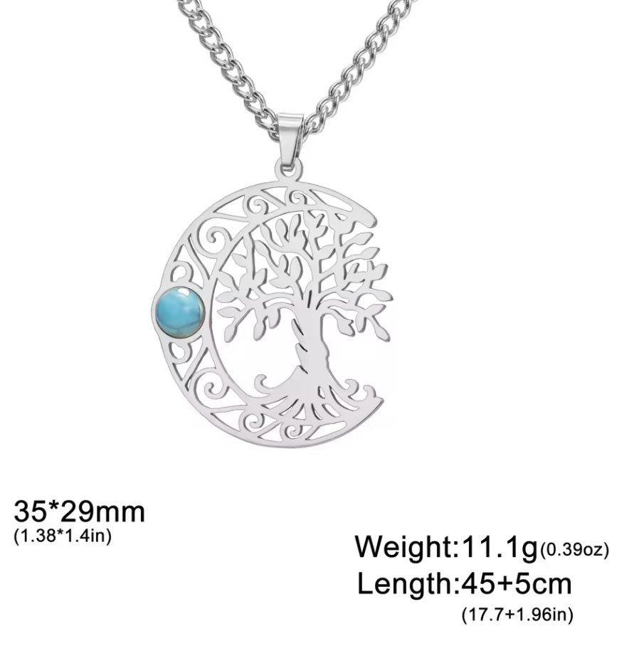 Stainless Steel Celtic Moon Tree of Life Necklace + 45 cm (17.7in) chain+ ext