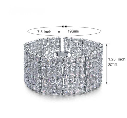 106 CTW Simulated Diamond Bracelet 18k White Gold Plated Elegant Wedding Jewelry