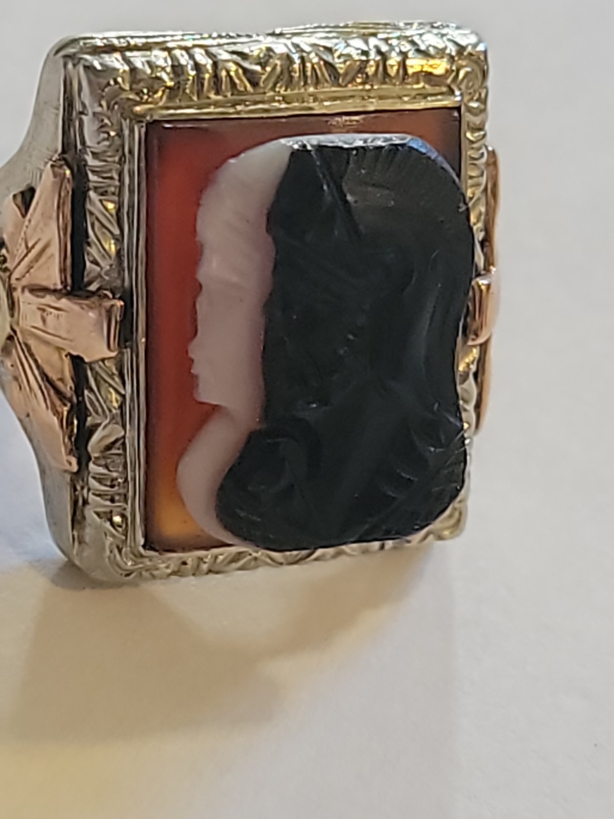 Sardonyx Cameo Ring 10k Yellow Rose White Gold Roman Warrior Size 4.8 5.67 Grams