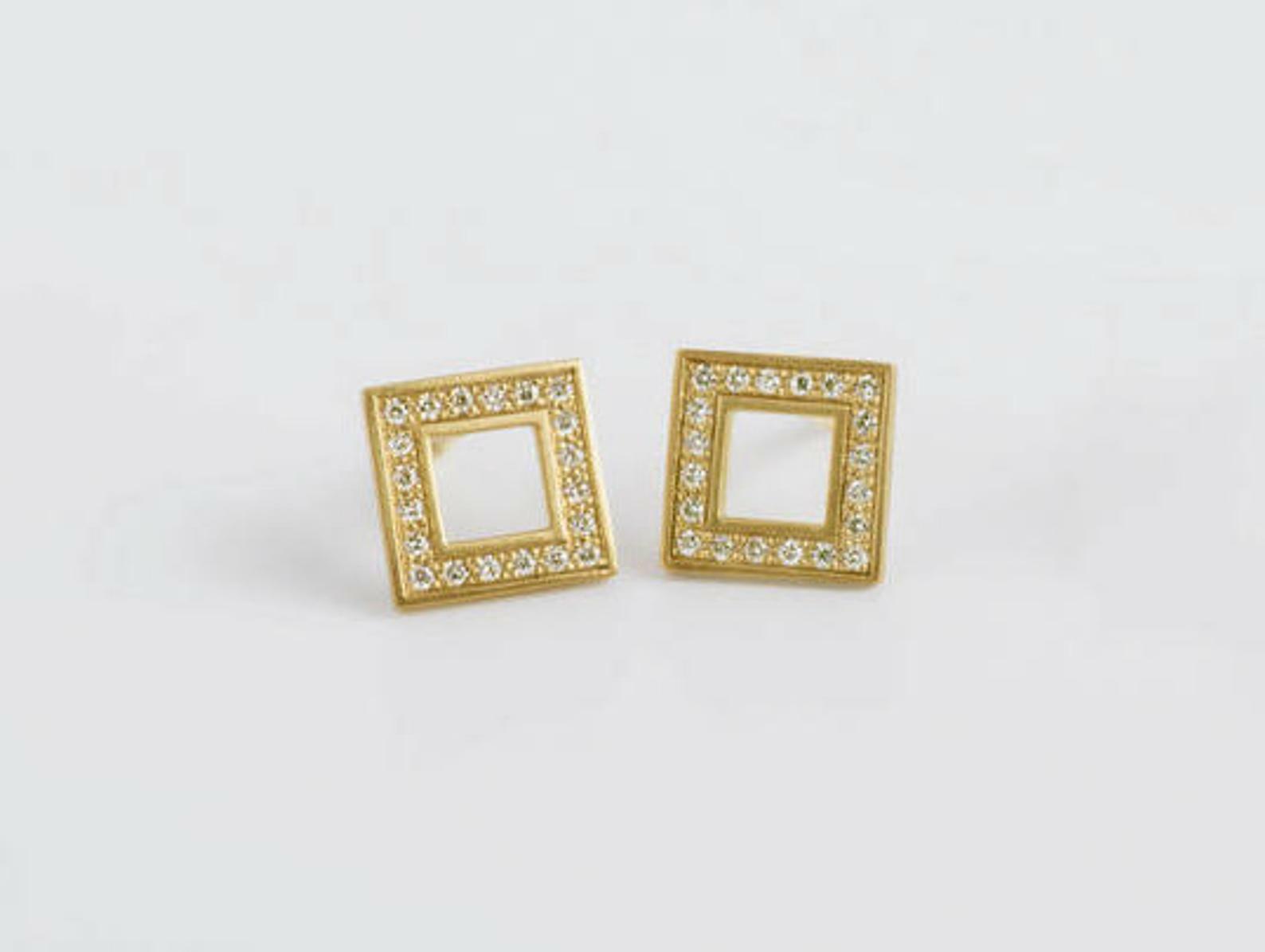 1ct Lab-Created Moissanite Open Square Halo Stud Earrings 14k Yellow Gold Plated
