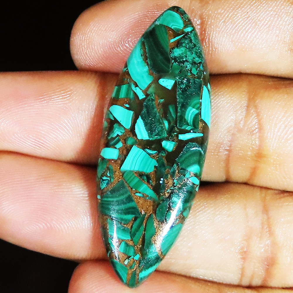COPPER MALACHITE TURQUOISE cabochon treated gemstone 43.55 Carat. (17x48x05 mm)