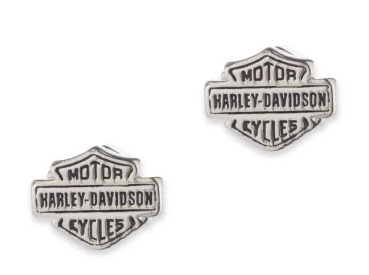 Harley-Davidson Women’s 10mm Script B&S Logo Stud Earrings Silver 34G00244