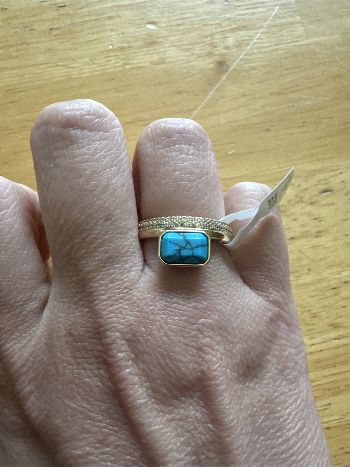 Bomb Party Turquoise ring, Size 8, Gold Plated