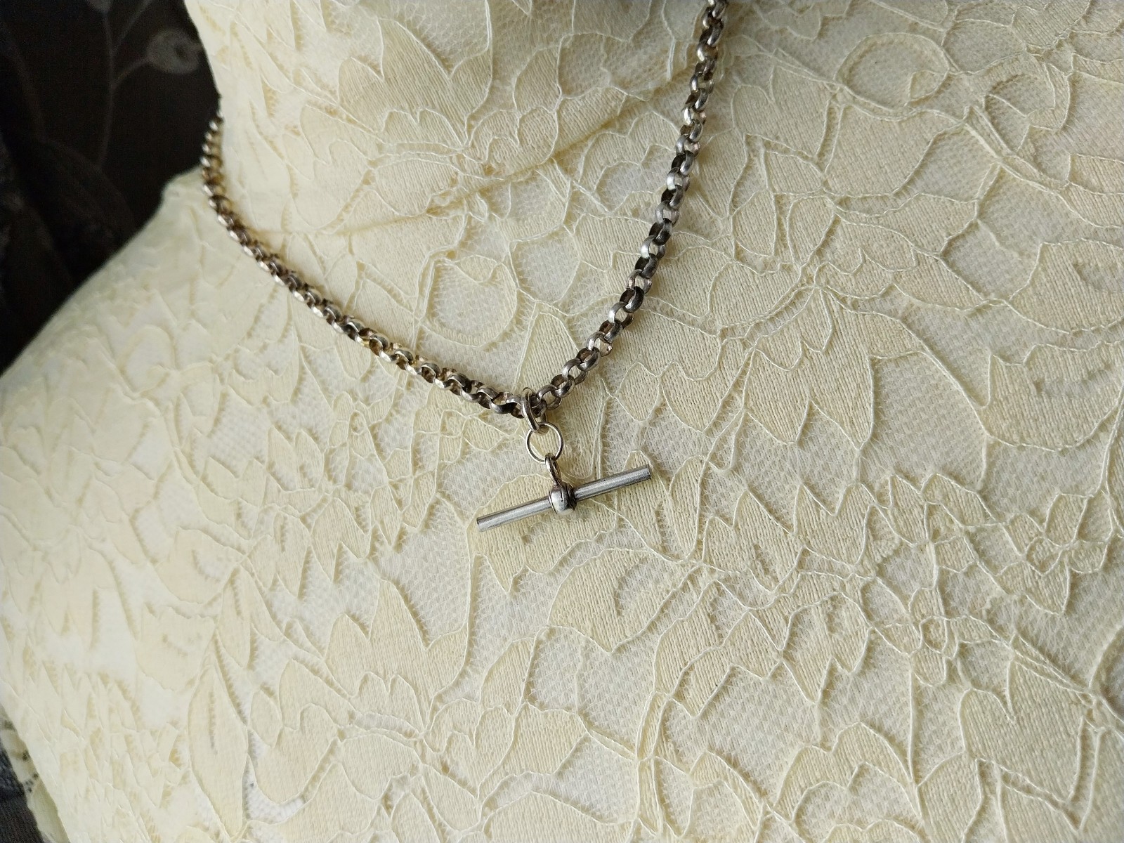 Sterling Silver Belcher Rolo Chain Necklace with T-Bar and DogClip – 18″ – 20.2g