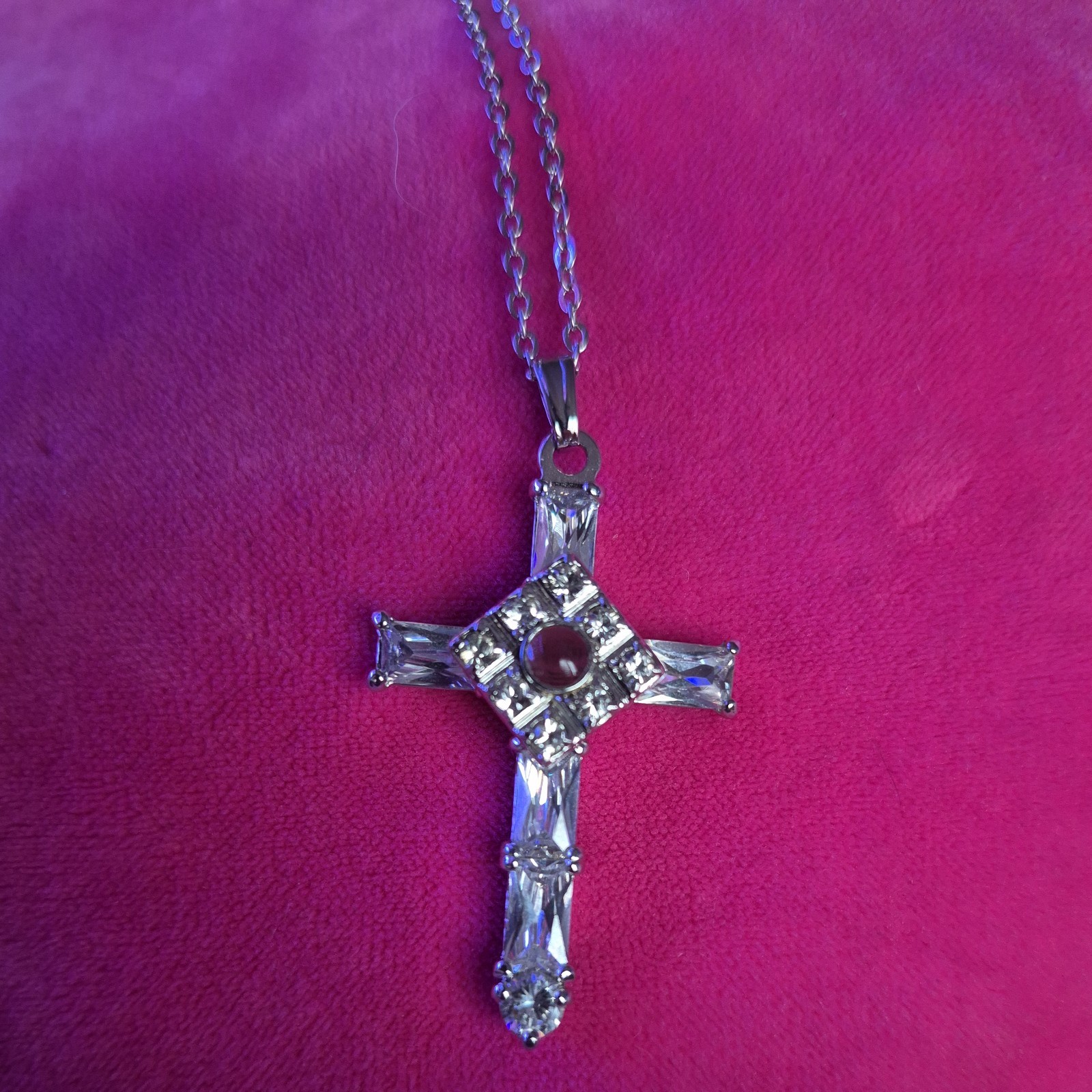 The Lords Prayer In Glass On Cross Necklace With Austrian Crystals (Peephole=pra