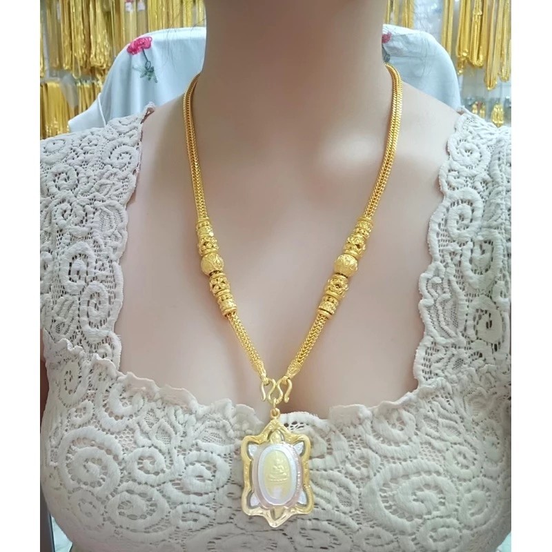 L3 Necklace 24k Gold Plated + LP Liu Amulet Pendant Weight 5 Baht 24″ Women