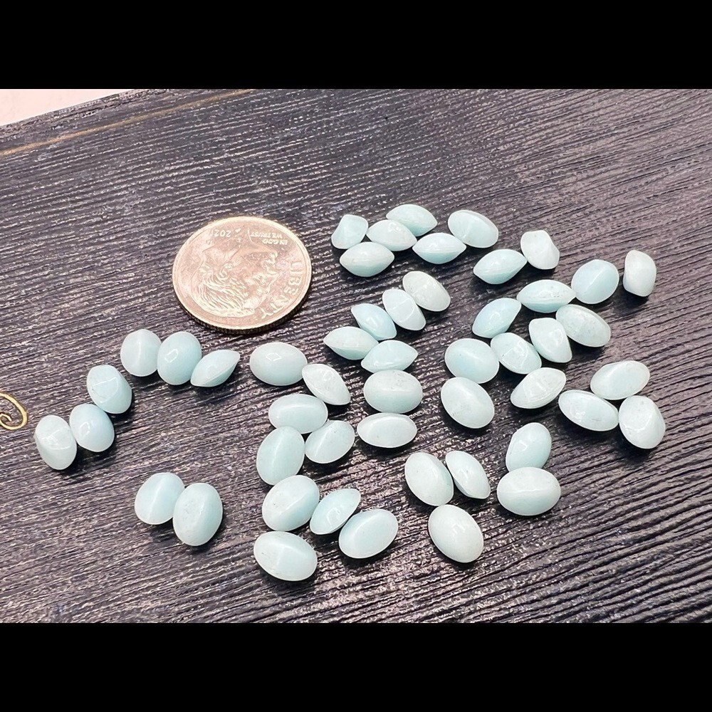 Baby blue vintage oval smooth top loose rhinestones opaque jewelry findings