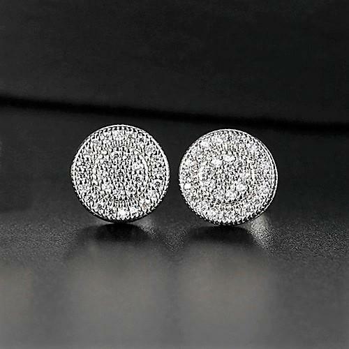 Rose Gold Silver Black Sparkling Iced Sparkling CZ Pave 8mm Round Stud Earrings