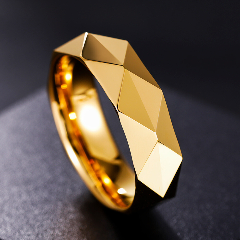 6mm Tungsten Men Wedding Bands Multi-Faceted Promise Ring Comfort Fit Size 7-13